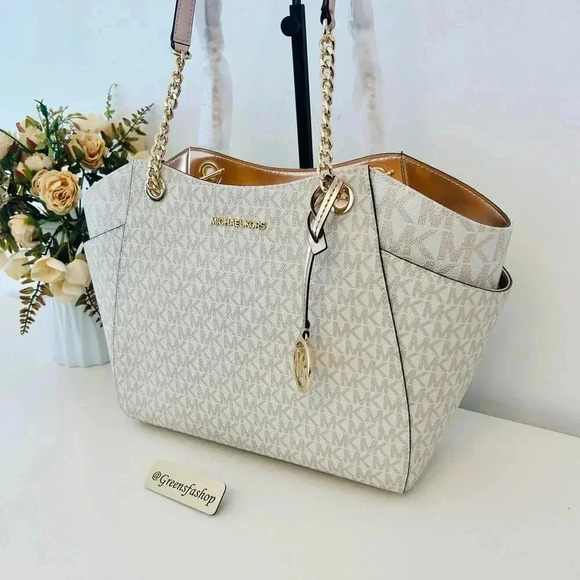 Michael Kors Purse jet set travel large chain tote shoulder bag rose gold MK - Picture 2 of 8